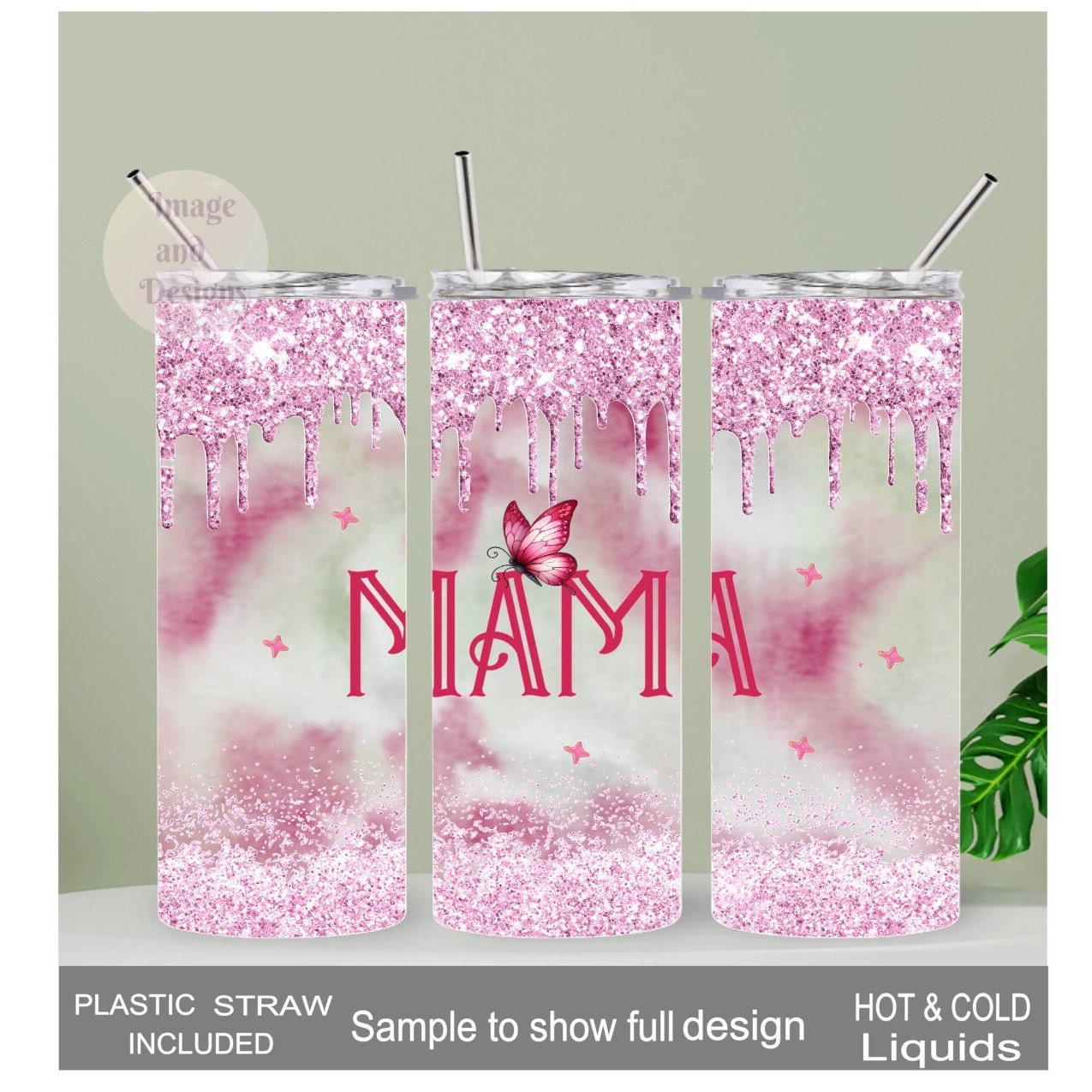 MAMA Tumbler With A Glitter Design 20oz With Reusable Straw, Can Be Personalized