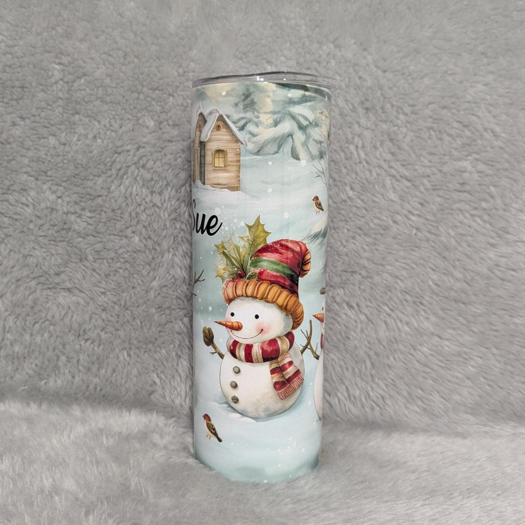 Festive Snowman Tumbler 20oz With Reusable Straw, Can Be Personalized