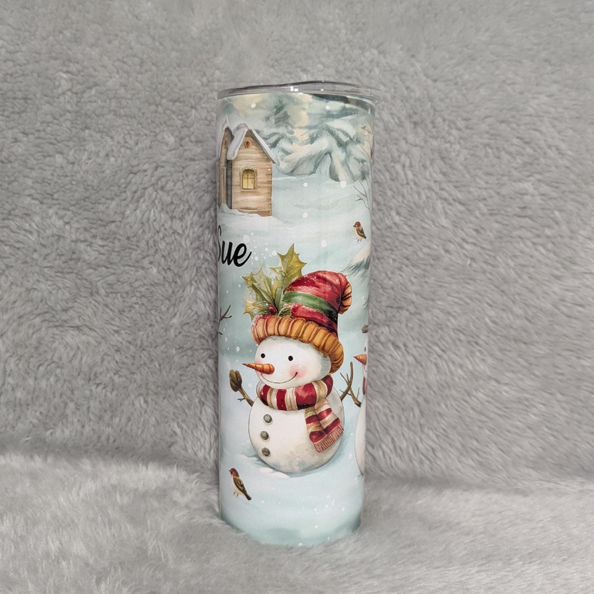 Festive Snowman Tumbler 20oz With Reusable Straw, Can Be Personalized