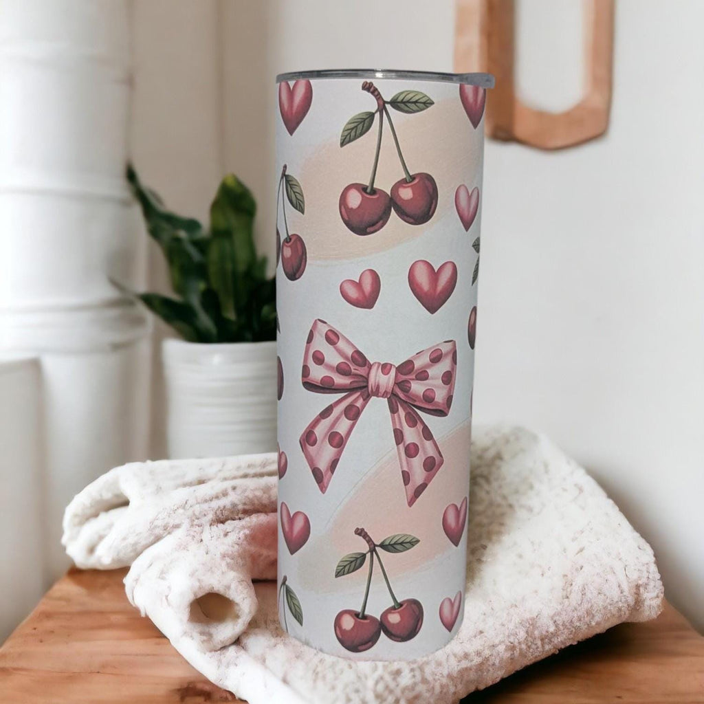 Cherry Bows & Hearts Tumbler 20oz with Reusable Straw
