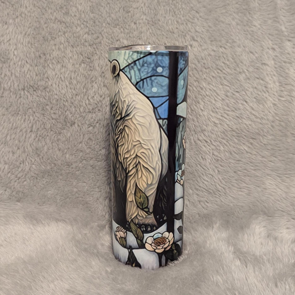 Polar Bear Tumbler with Stained Glass Design 20oz With Reusable Straw, Can Be Personalized
