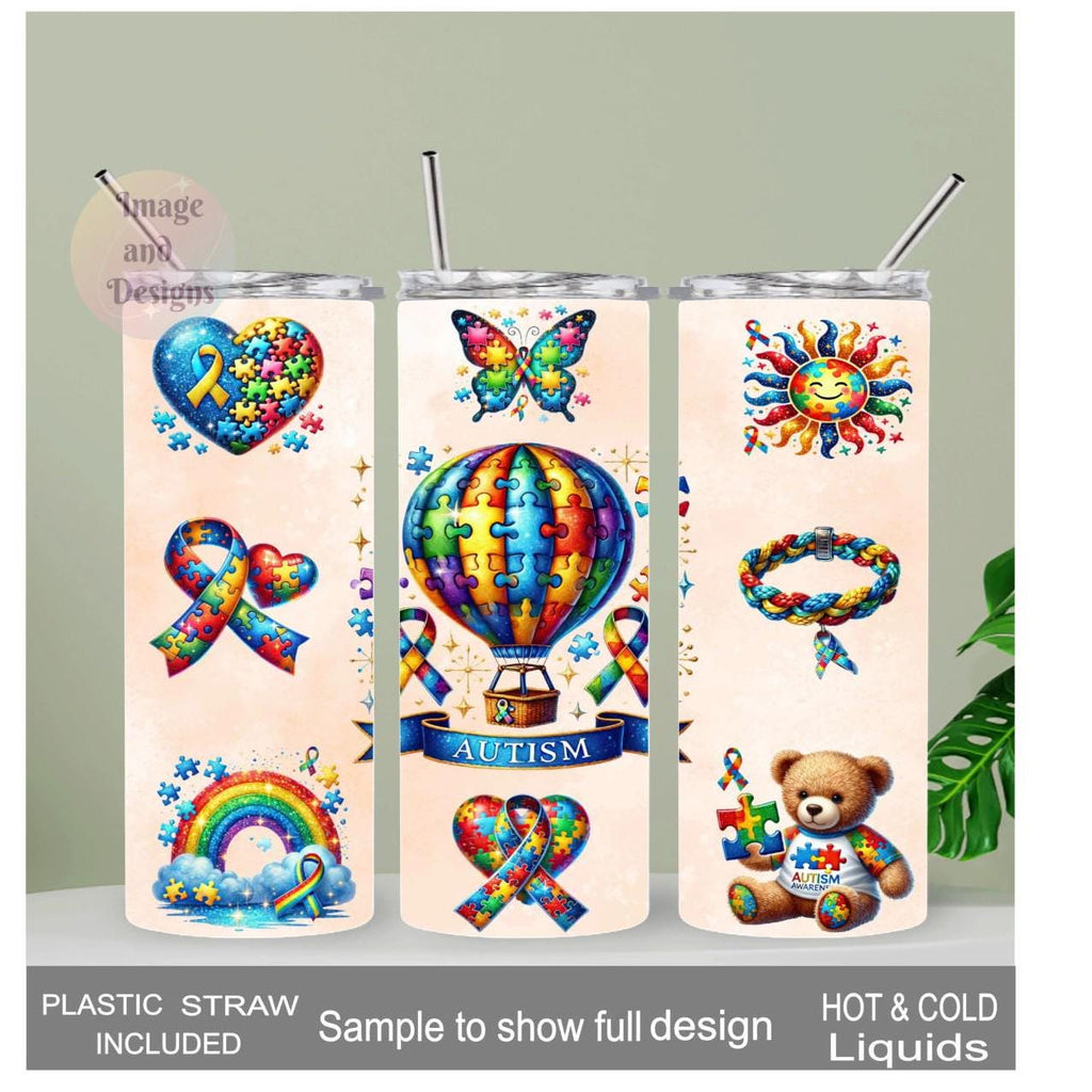 Autism Awareness Affirmation Tumbler 20oz With Reusable Straw, Can Be Personalized