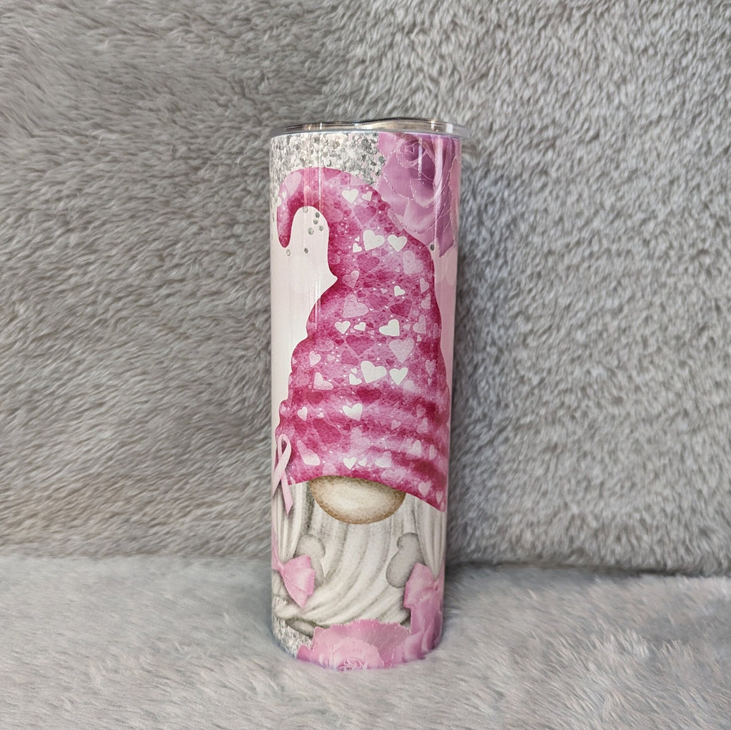 Cancer Awareness Gnome Tumbler 20oz With Reusable Straw, Can Be Personalized