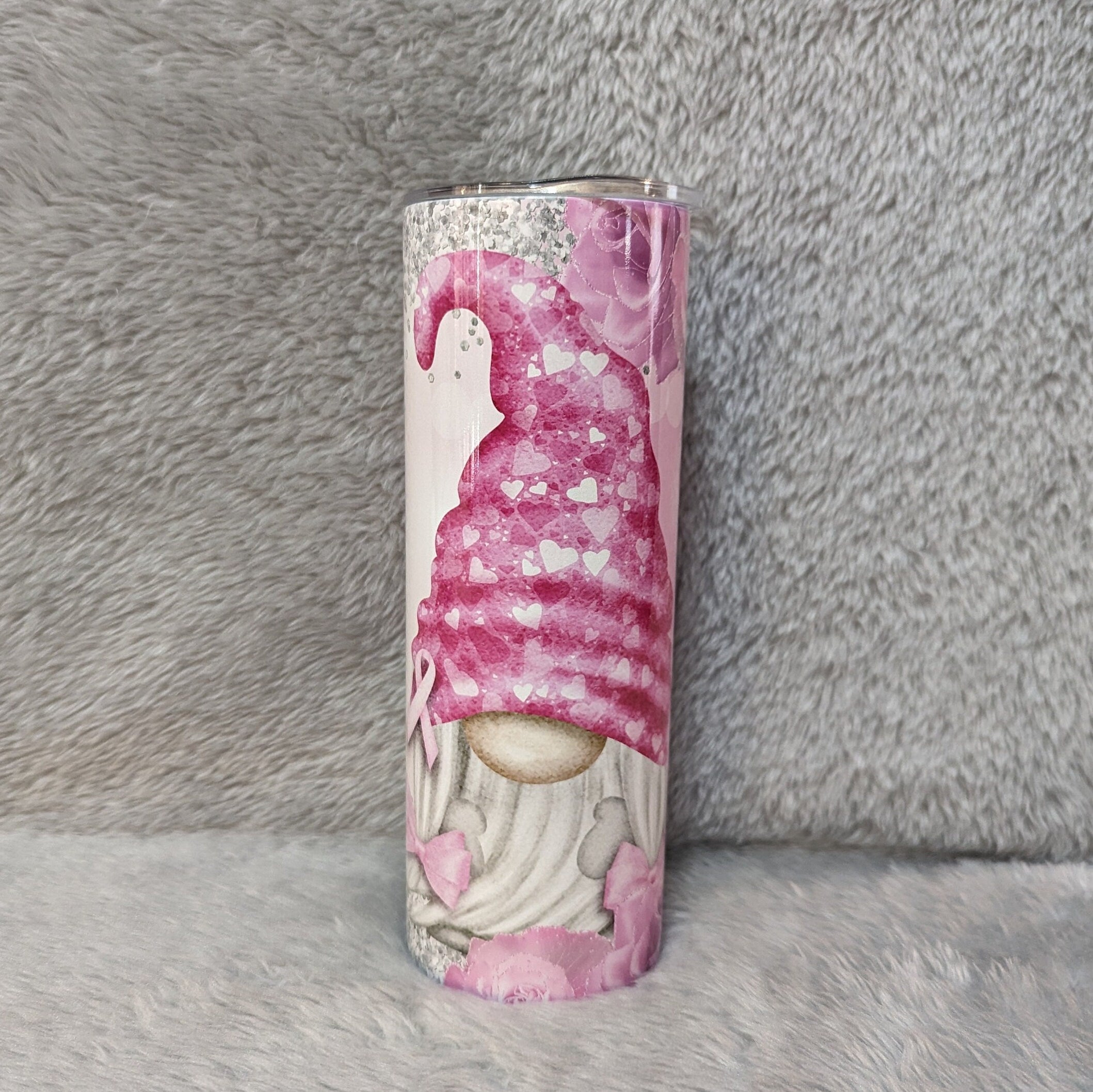 Cancer Awareness Gnome Tumbler 20oz With Reusable Straw, Can Be Personalized