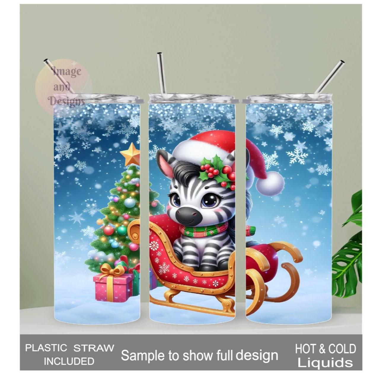 Christmas Zebra Tumbler 20oz With Reusable Straw, Can Be Personalized