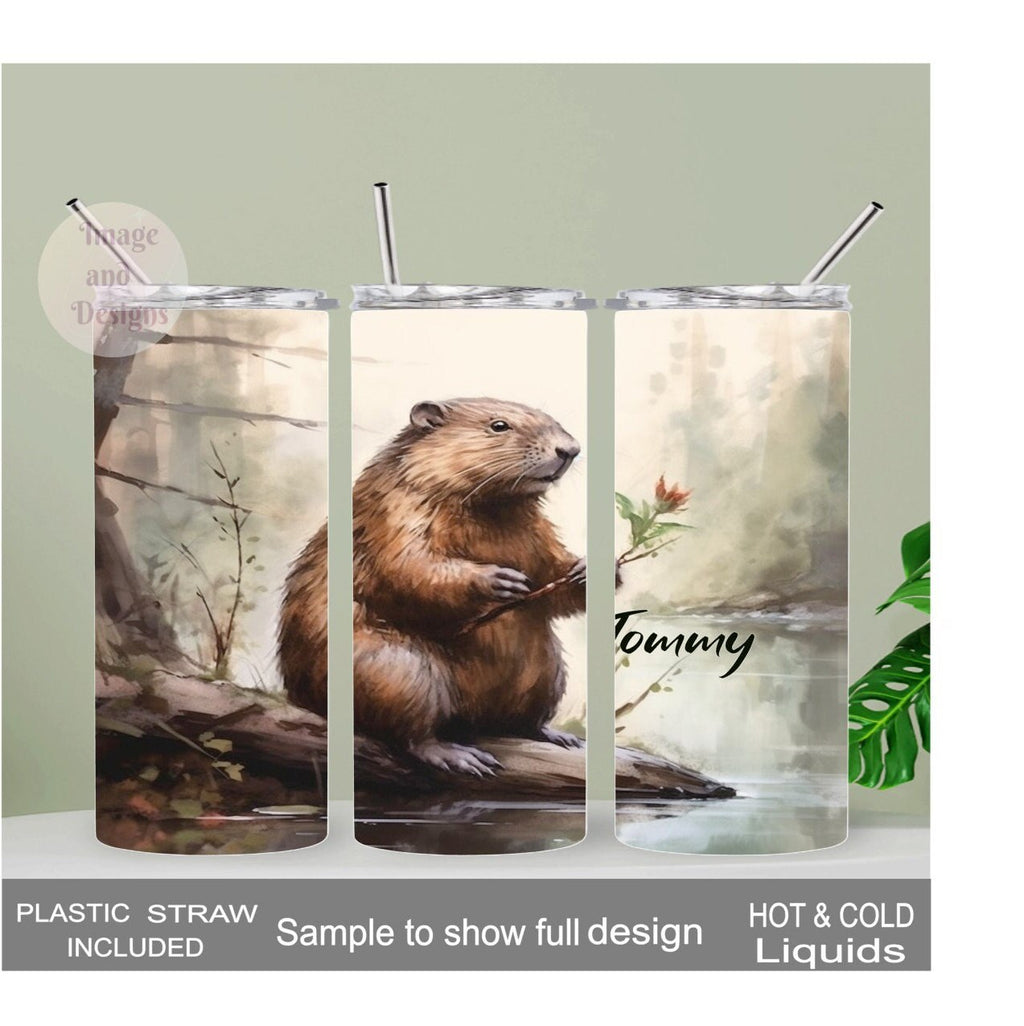 Beaver Tumbler 20oz With Reusable Straw, Can Be Personalized