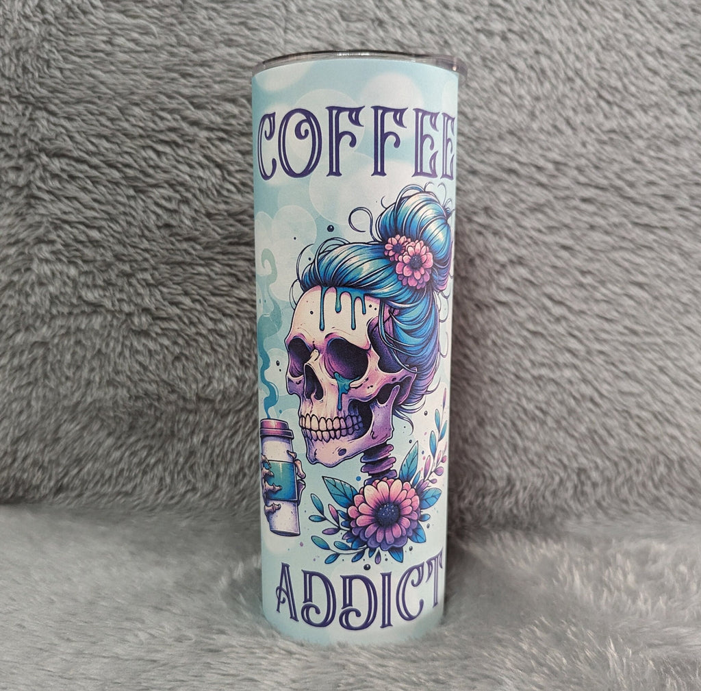 Coffee Addict Skeleton Girl Tumbler 20oz With Reusable Straw, Can Be Personalized