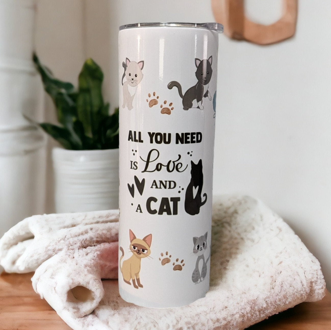 All You Need Is Love And A Cat Tumbler 20oz With Reusable Straw, Can Be Personalized