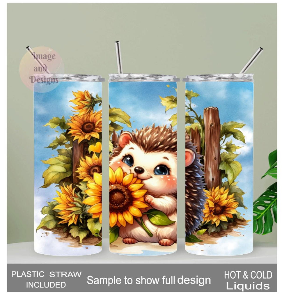 Sunflower Hedgehog Tumbler 20oz With Reusable Straw, Can Be Personalized