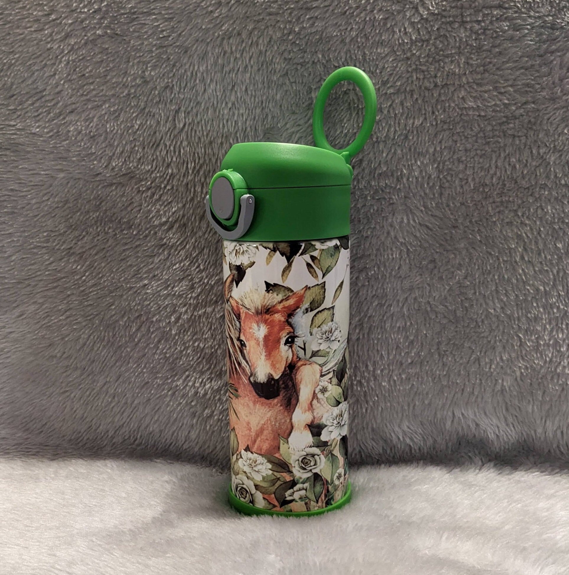 Kids Horse Water Bottle 12oz With Reusable Straw Can Be Personalized