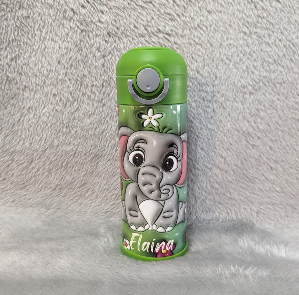 Adorable Kids Elephant Water Bottle 12oz With Reusable Straw Can Be Personalized