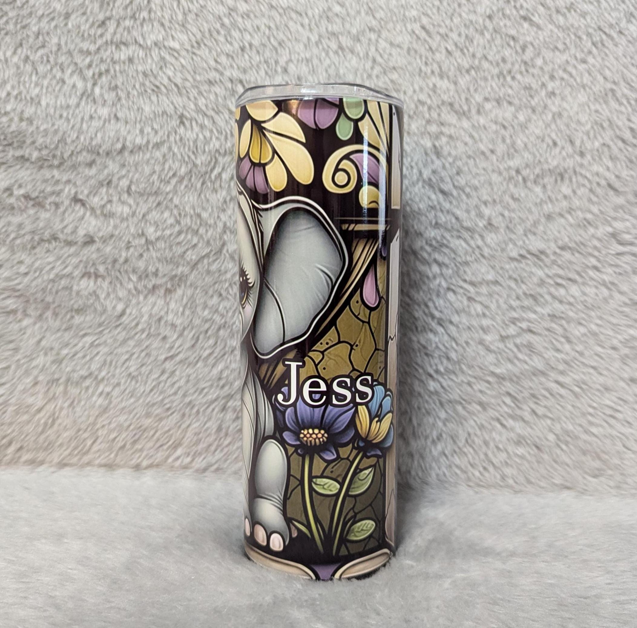 Adorable Baby Elephant Tumbler with Stained Glass Design 20oz With Reusable Straw, Can Be Personalized