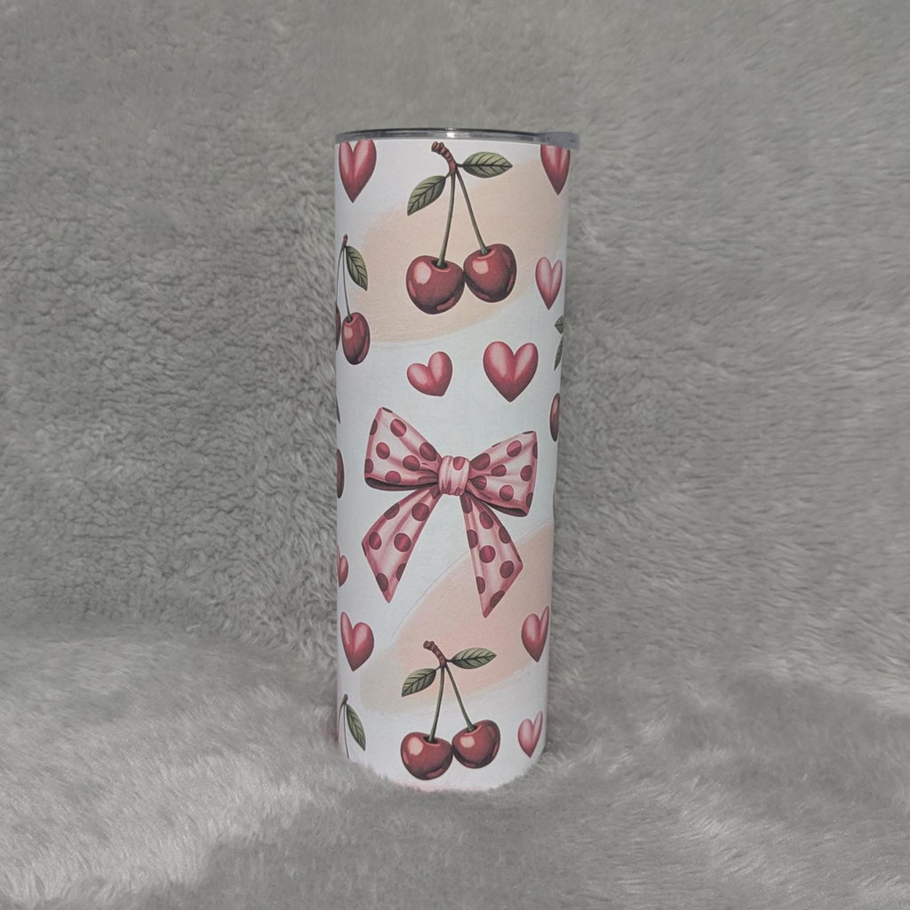 Cherry Bows & Hearts Tumbler 20oz with Reusable Straw