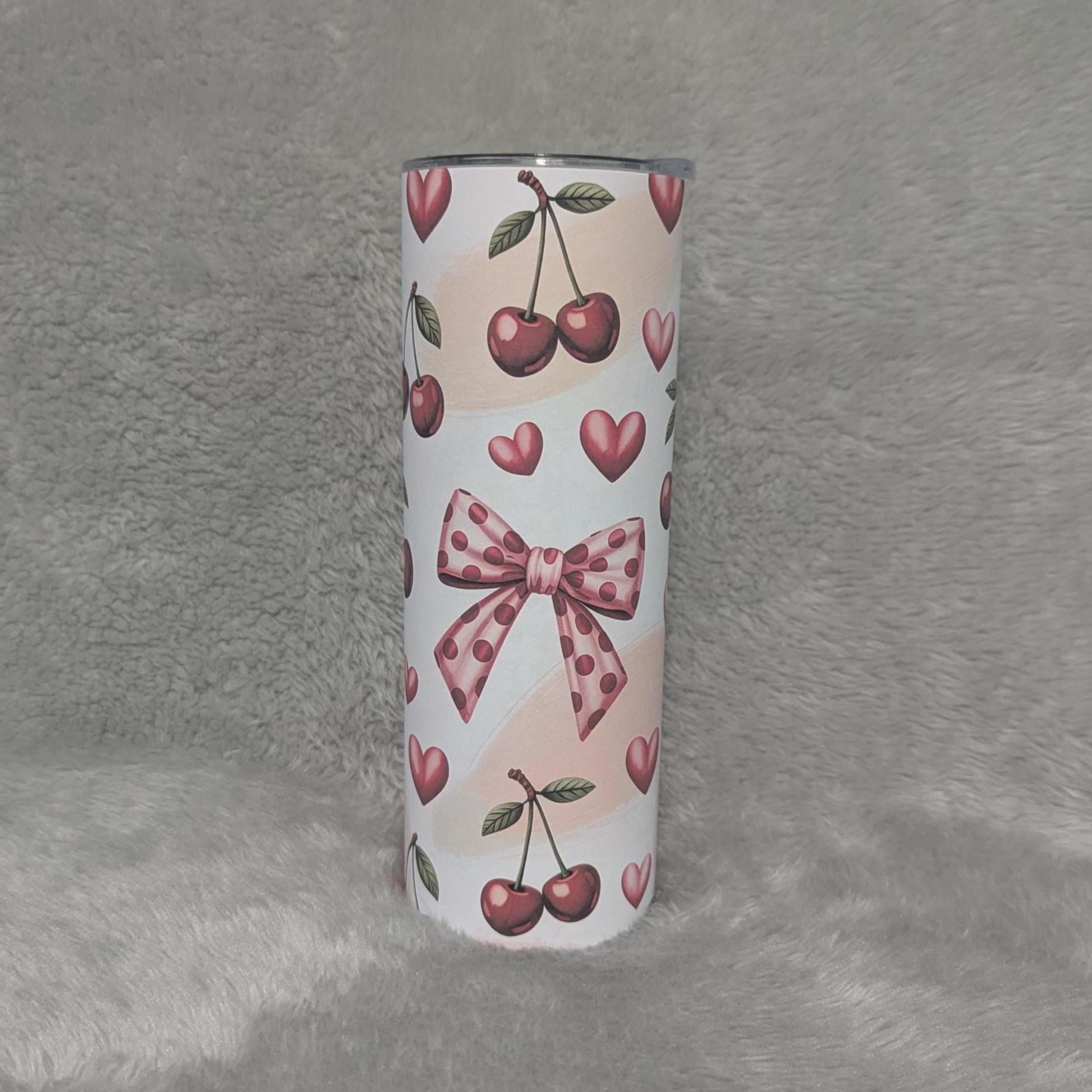 Cherry Bows & Hearts Tumbler 20oz with Reusable Straw