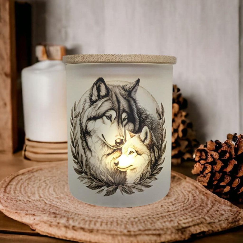 Pretty Wolf Candle Holder With A Battery Operated Flickering Tea Light