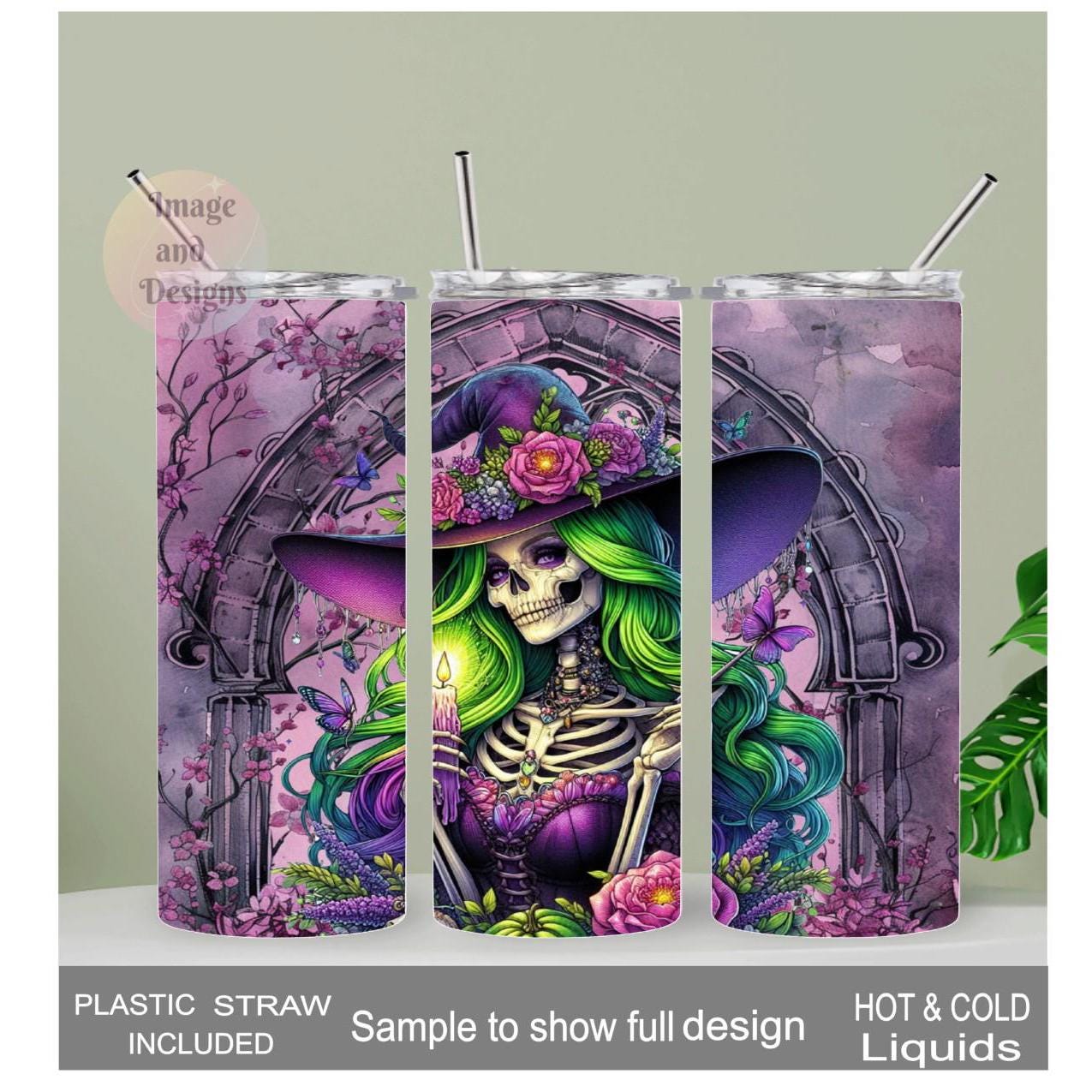 Witch Tumbler 20oz With Reusable Straw, Can Be Personalized