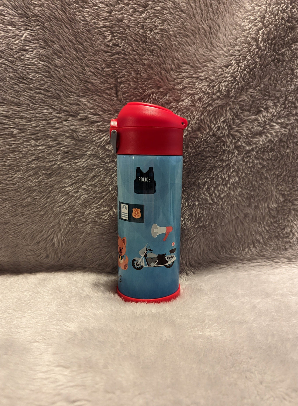 Kids Boy Cop Water Bottle 12oz With Reusable Straw Can Be Personalized