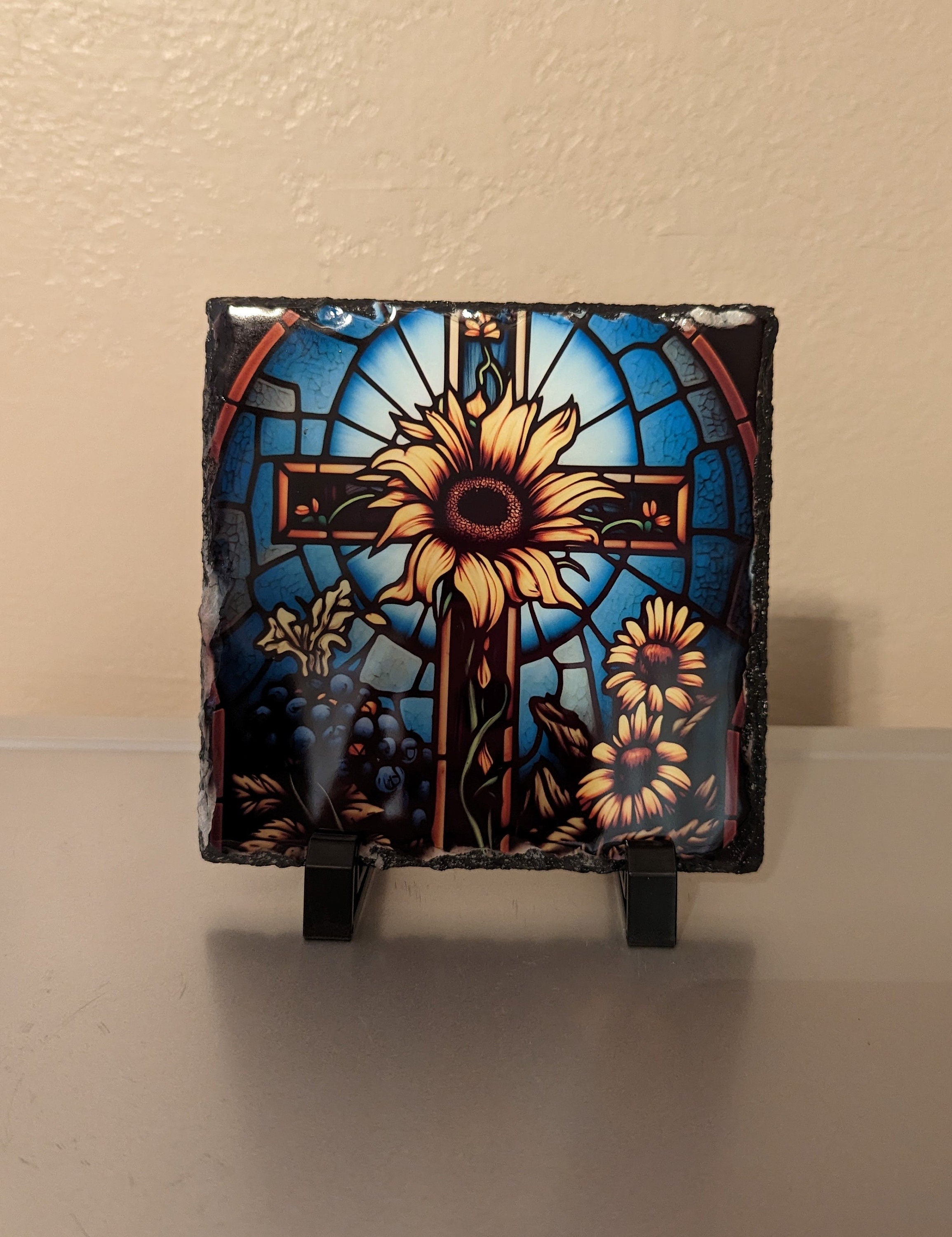 Religious Slate Cross Picture With Display Legs