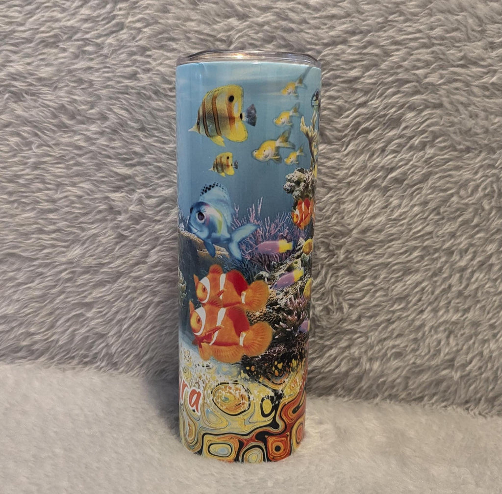 Stunning Fish Tumbler with A Beautiful Aquarium Fish Design 20oz With Reusable Straw, Can Be Personalized