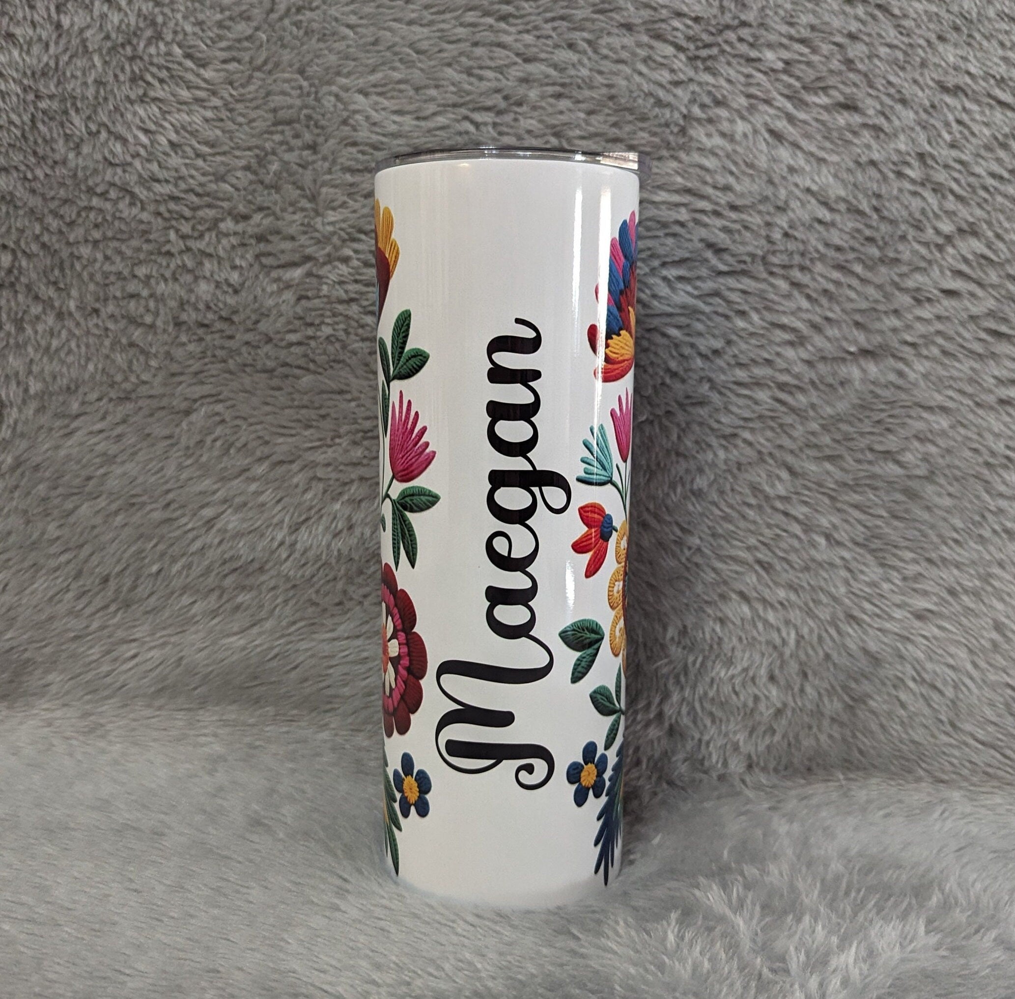 Personalized Flowers Stitch Design Tumbler 20oz Includes Reusable Straw