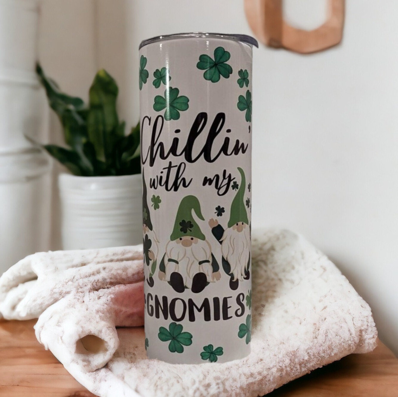 Chillin With My Gnomies Gnome Tumbler, St Patricks Day Tumbler 20oz With Reusable Straw
