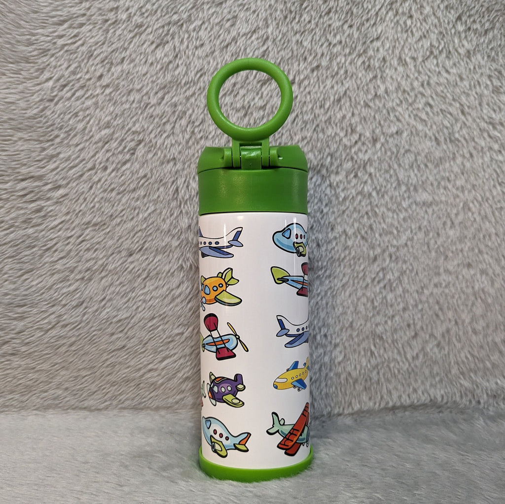 Kids Airplane Water Bottle 12oz With Reusable Straw Can Be Personalized