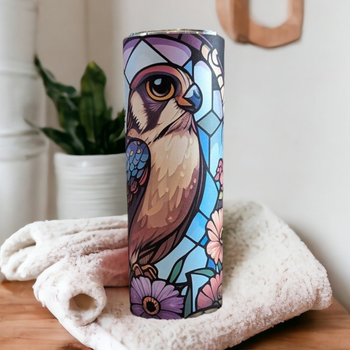 Falcon Tumbler With Stained Glass Design 20oz With Reusable Straw, Can Be Personalized