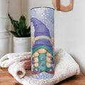 Girl Gnome Skiing Tumbler 20oz With Reusable Straw, Can Be Personalized