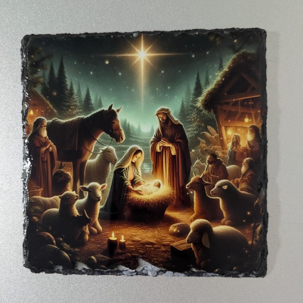 Nativity Scene Slate Picture With Display Legs