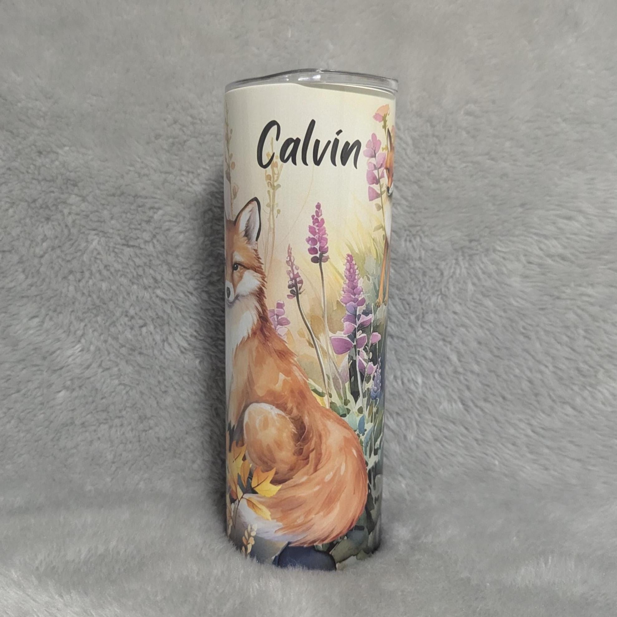 Fox Tumbler With A Family of Foxes 20oz With Reusable Straw, Can Be Personalized