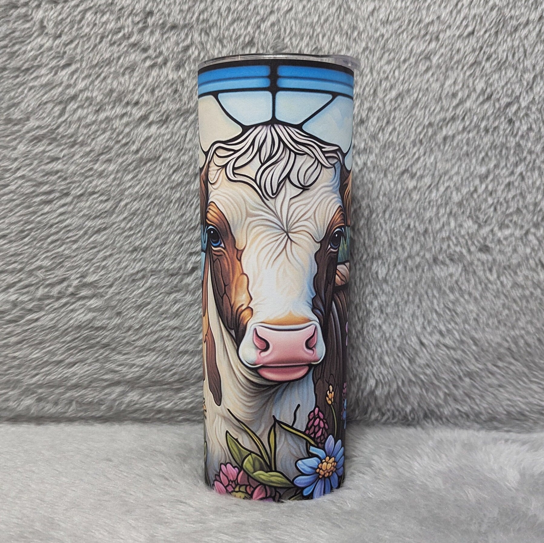 Beautiful Cow Tumbler with A Stunning Stained Glass Design 20oz With Reusable Straw, Can Be Personalized