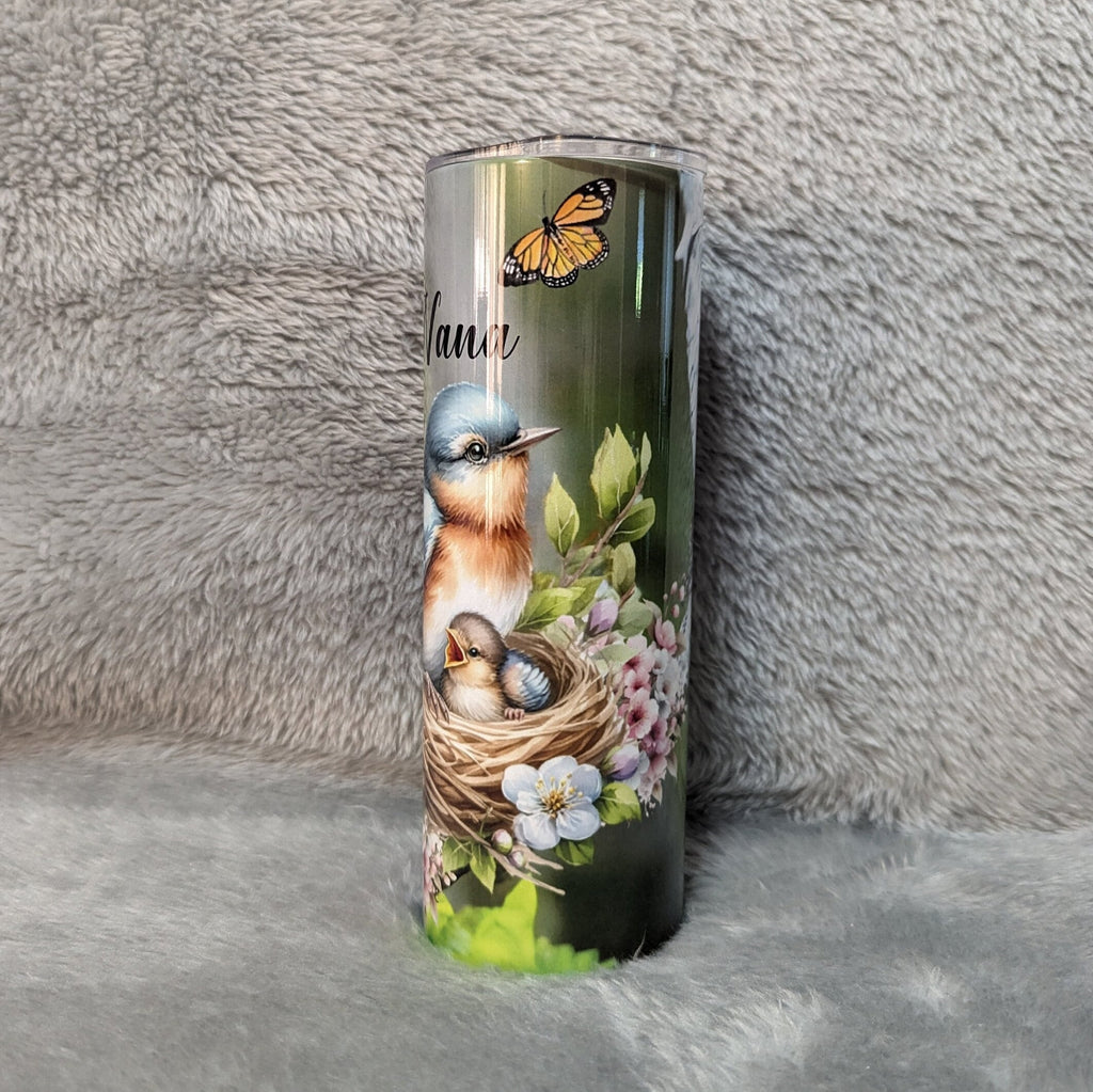 Bird Tumbler with Mother and Baby Bird 20oz With Reusable Straw, Can Be Personalized