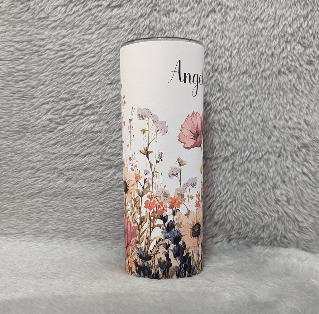 Flower Tumbler 20oz With Reusable Straw, Can Be Personalized