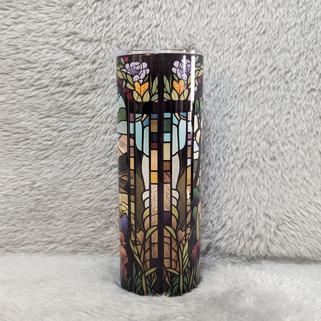 Lion Tumbler With A Stained Glass Design 20oz With Reusable Straw, Can Be Personalized