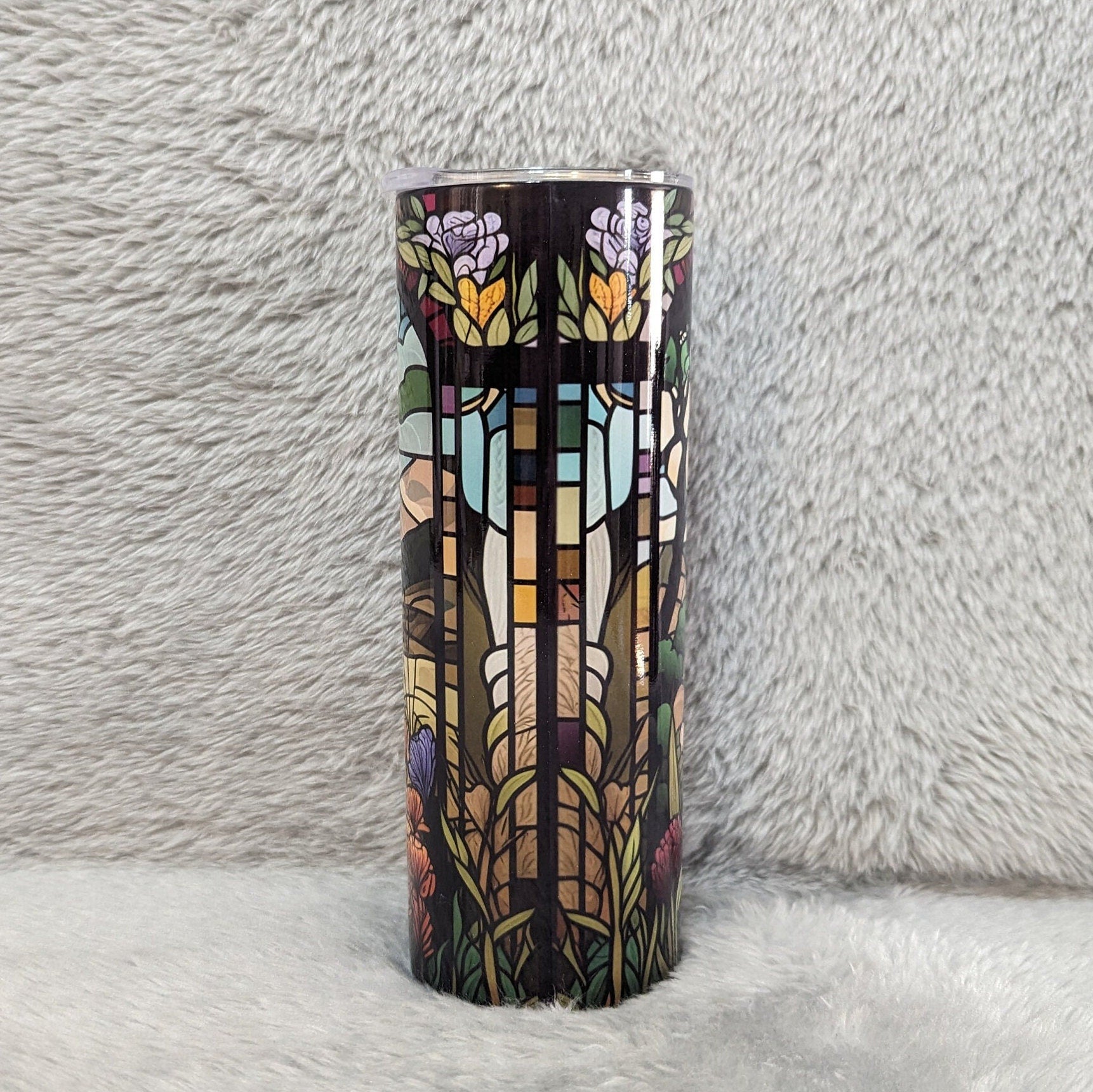 Lion Tumbler With A Stained Glass Design 20oz With Reusable Straw, Can Be Personalized