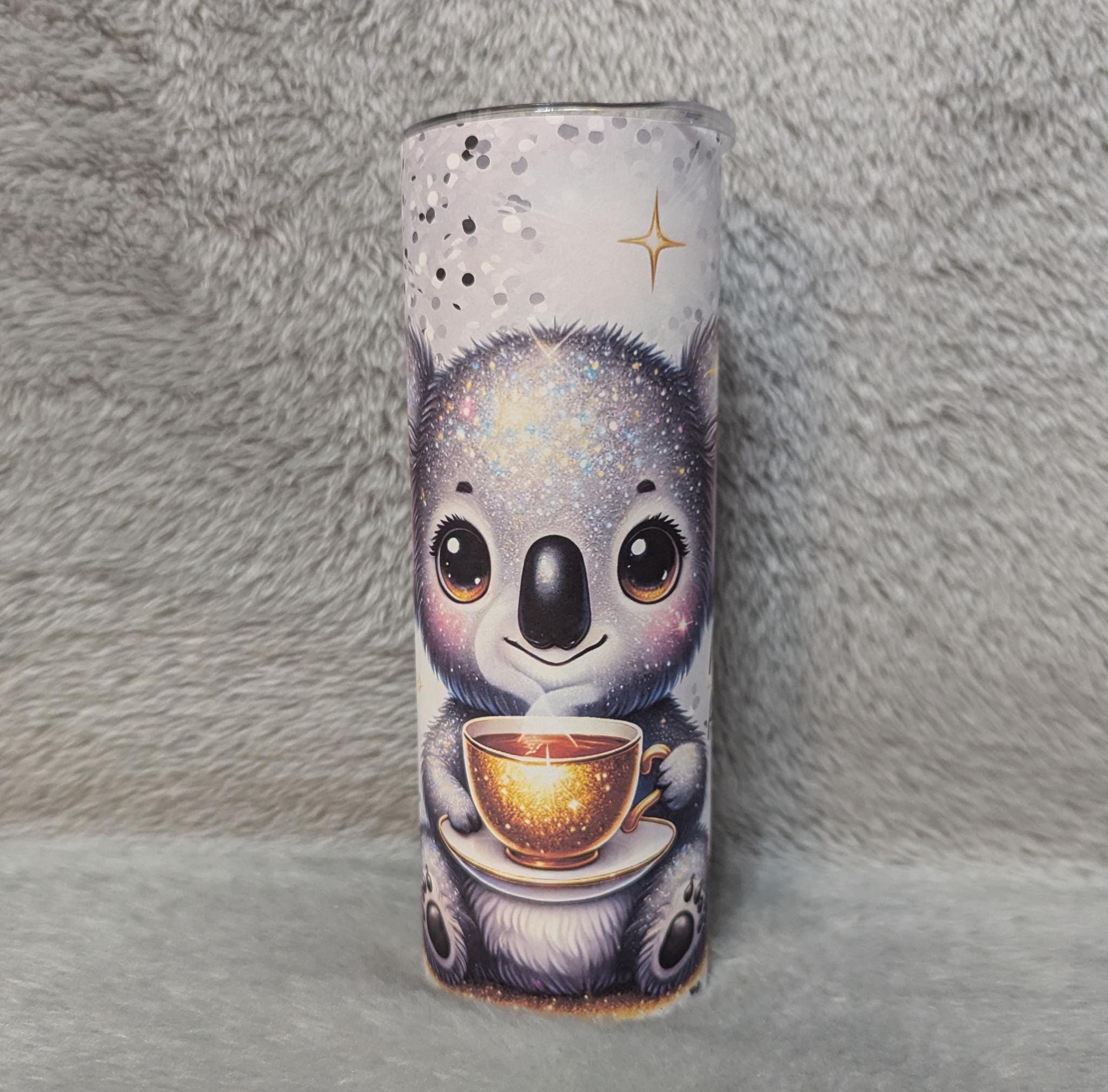 Cute Koala Bear Drinking Coffee Or Tea Saying My Favorite Part Of The Day Tumbler 20oz With Reusable Straw, Can Be Personalized