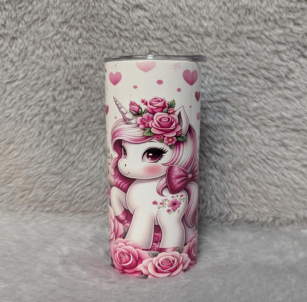 Adorable Kids Unicorn Pony Tumbler 15oz With Reusable Straw, Can Be Personalized