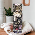 Wolf Tumbler With Flowers and A Stained Glass Design 20oz With Reusable Straw, Can Be Personalized