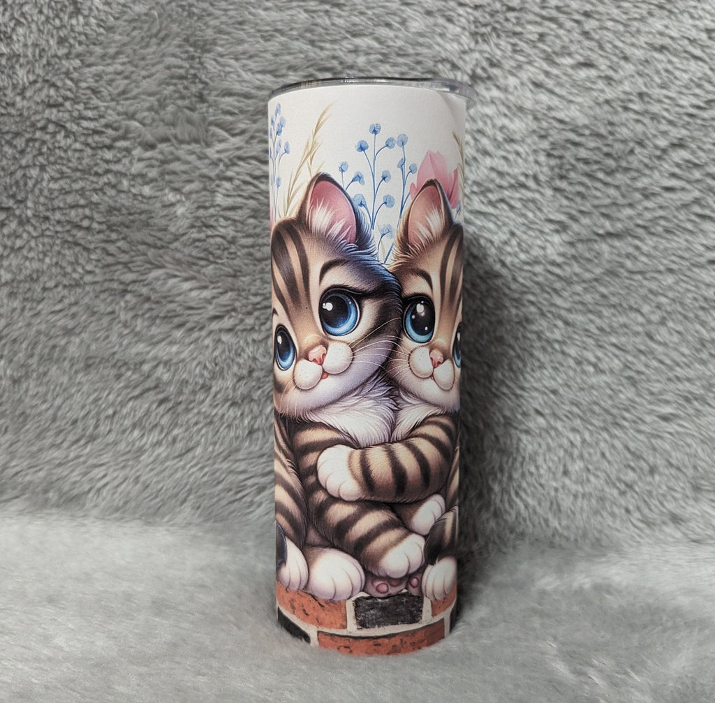 Cute Kitten Tumbler 20oz With Reusable Straw, Can Be Personalized