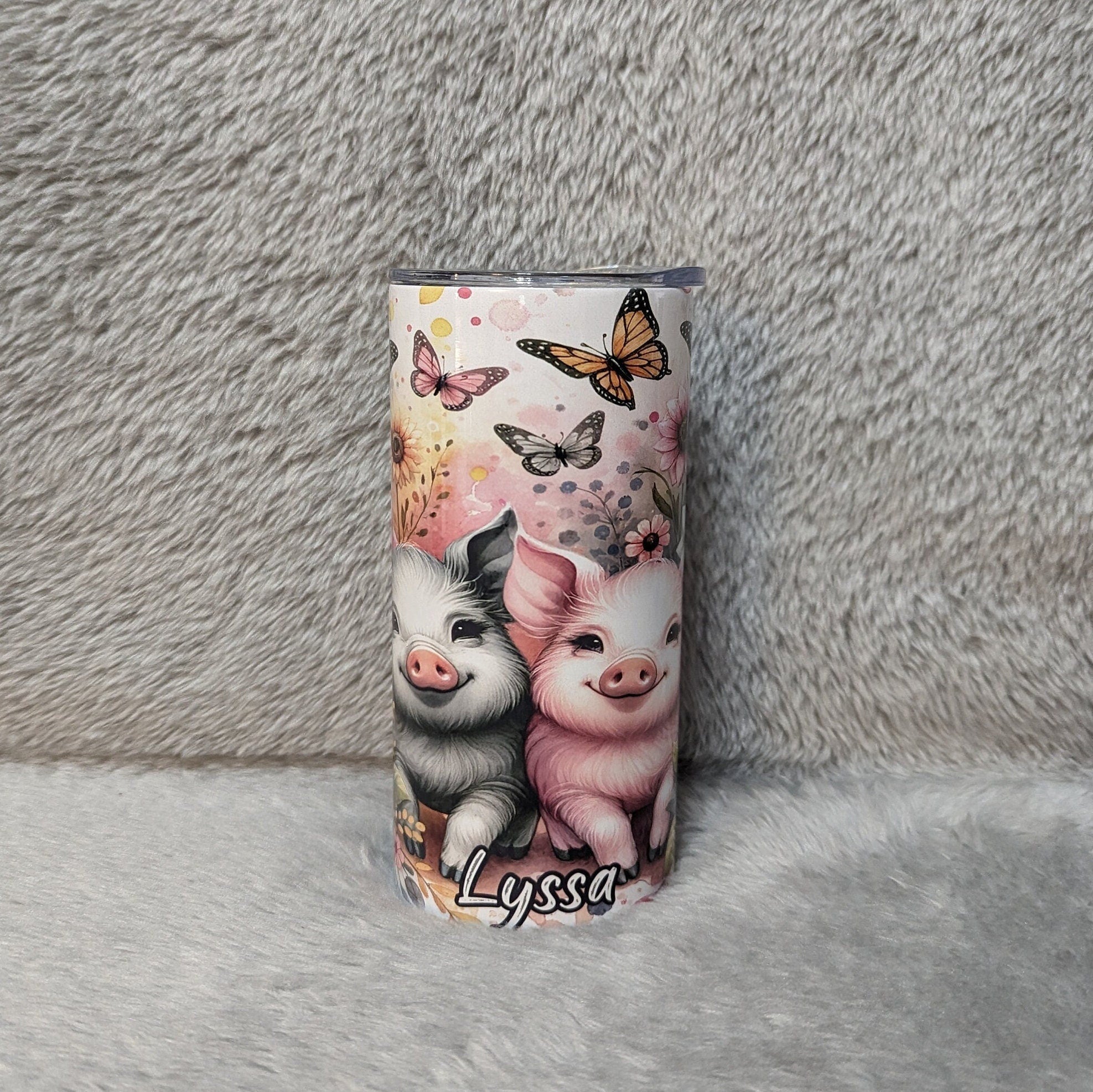 Kids Pig Tumbler 15oz With Reusable Straw, Can Be Personalized