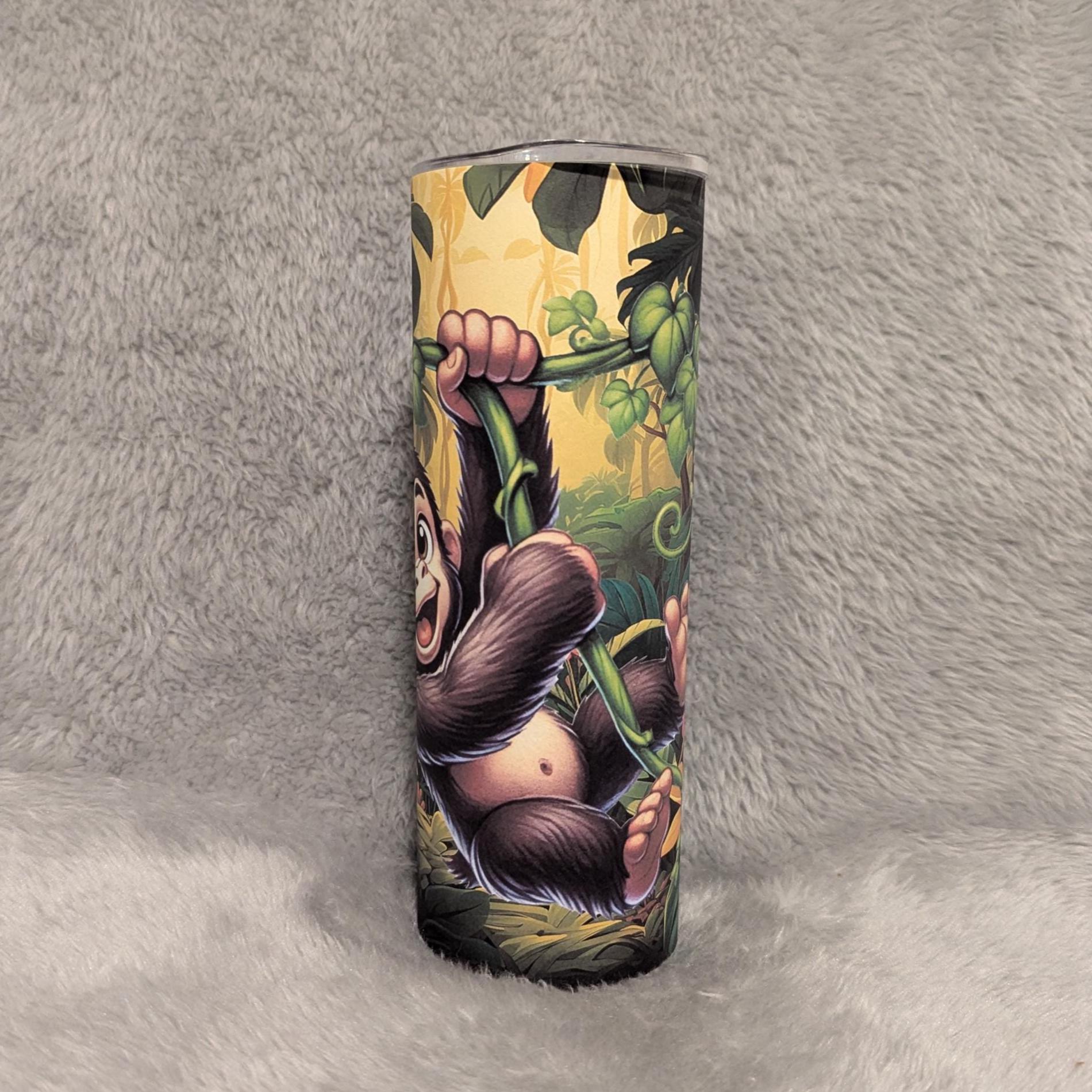 Monkey Tumbler 20oz With Reusable Straw, Can Be Personalized