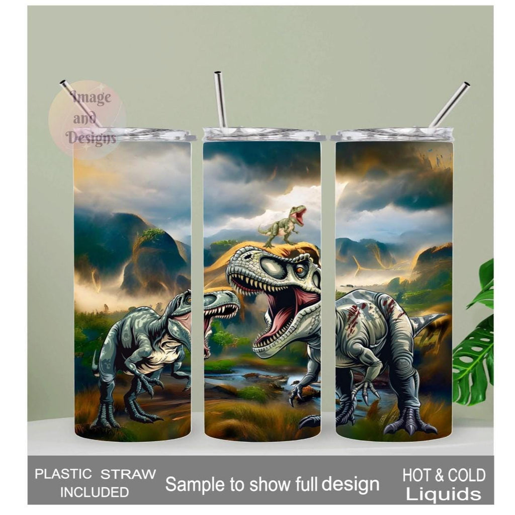 T Rex Dinosaur Tumbler 20oz With Reusable Straw, Can Be Personalized