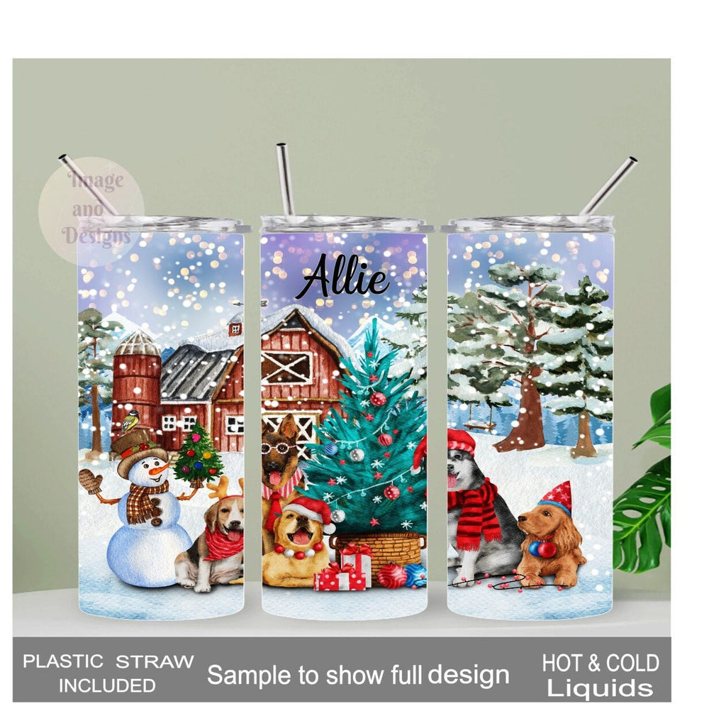 Beautiful Winter Scene Dog Tumbler 20oz With Reusable Straw, Can Be Personalized