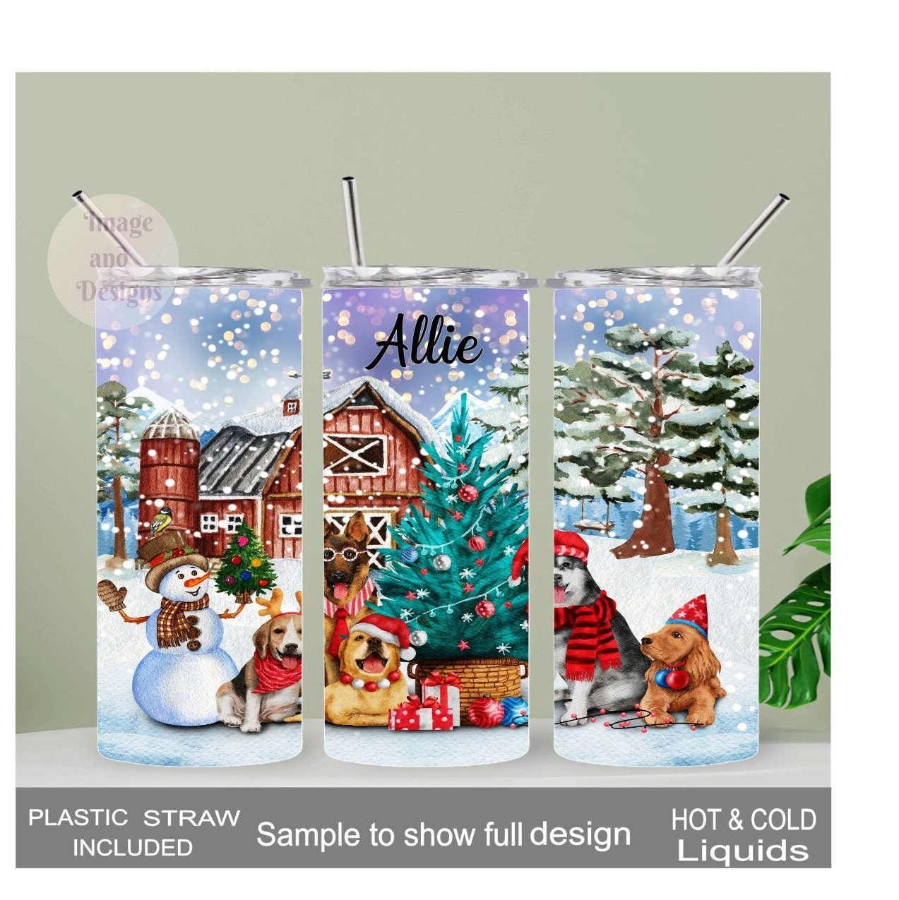 Beautiful Winter Scene Dog Tumbler 20oz With Reusable Straw, Can Be Personalized