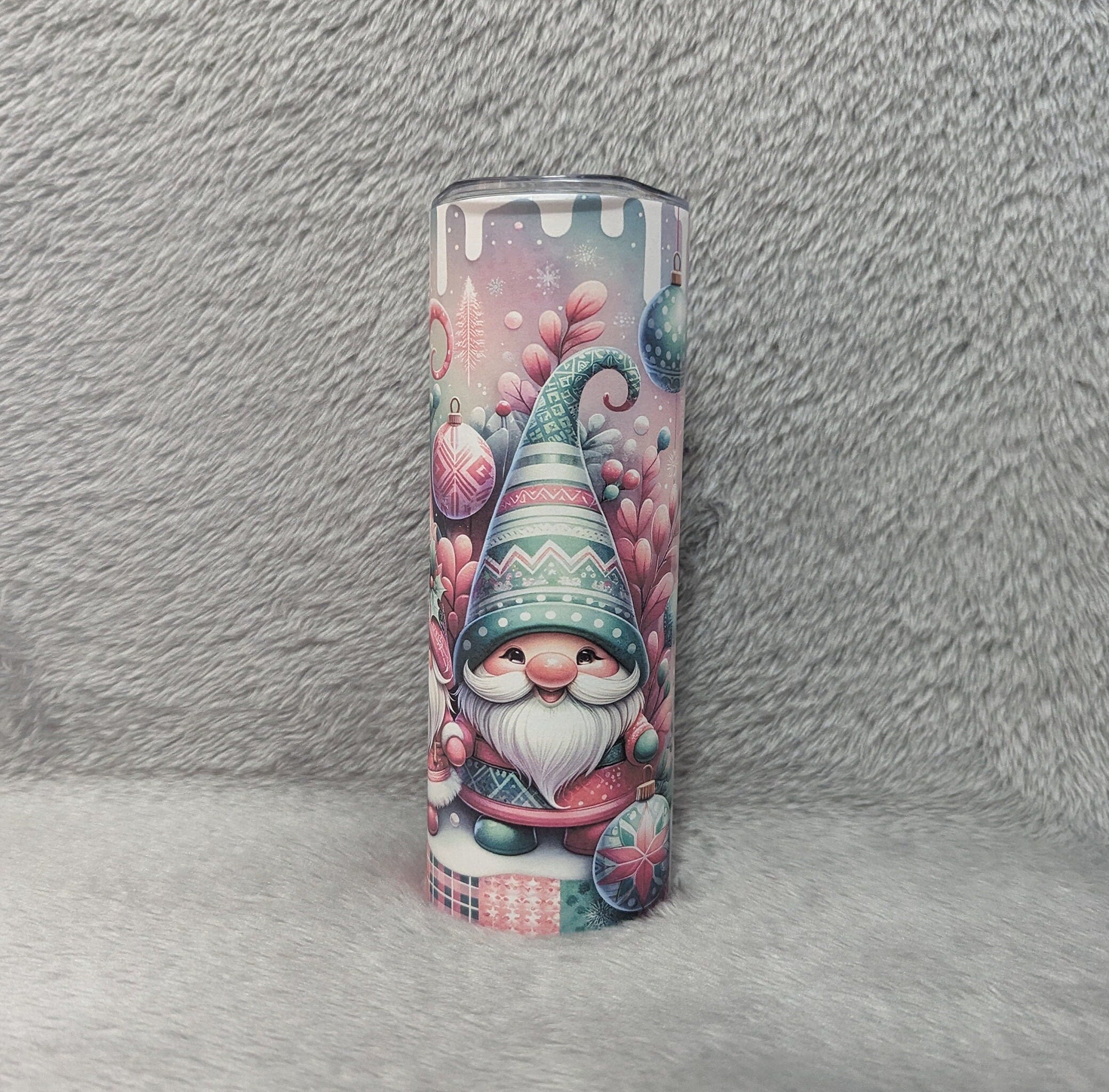 Festive Christmas Gnome Tumbler 20oz With Reusable Straw, Can Be Personalized