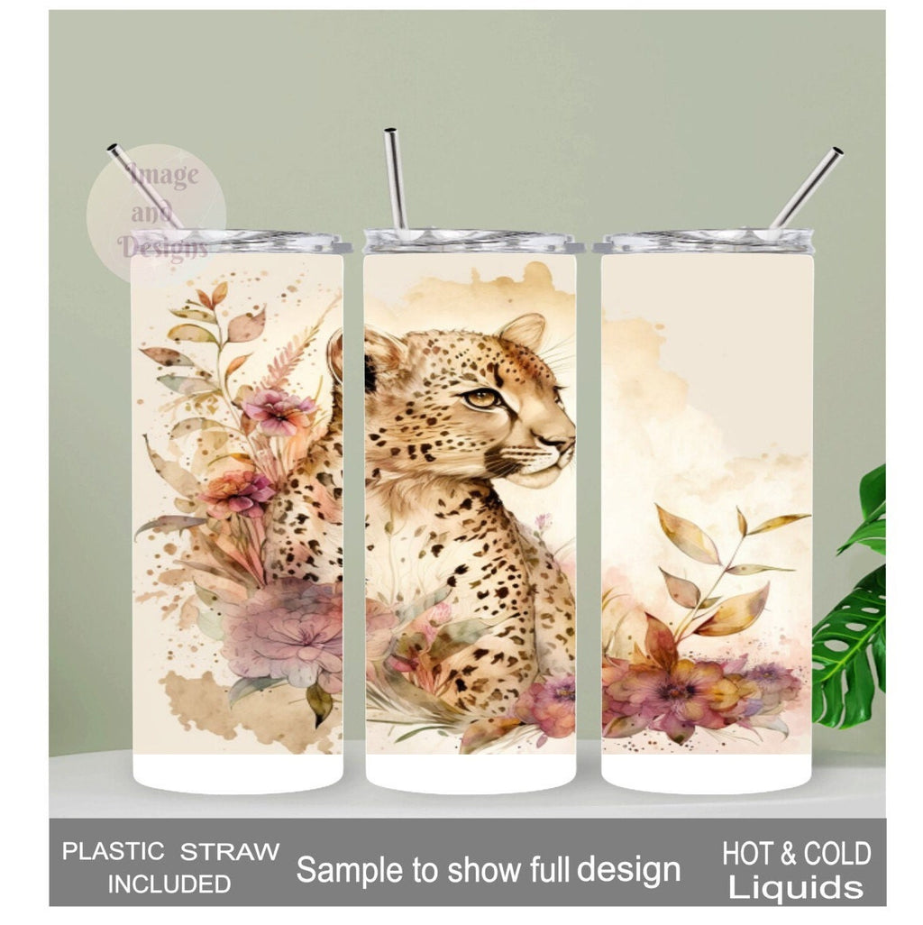 Leopard Tumbler with A Watercolor Design 20oz With Reusable Straw, Can Be Personalized