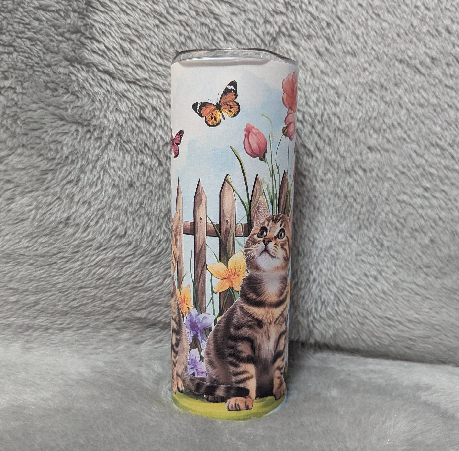 Kitten Tumbler 20oz With Reusable Straw, Can Be Personalized