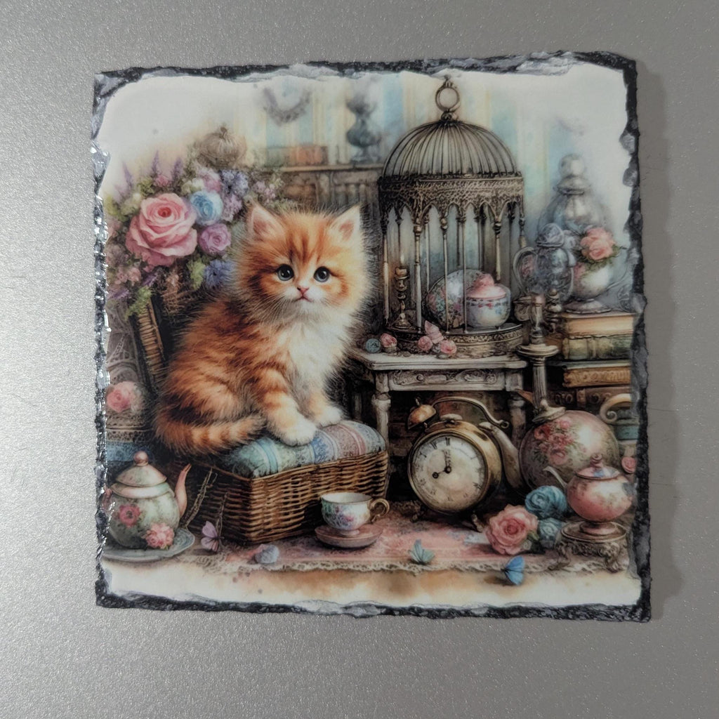 Orange Tabby Kitten Slate Picture With Display Legs