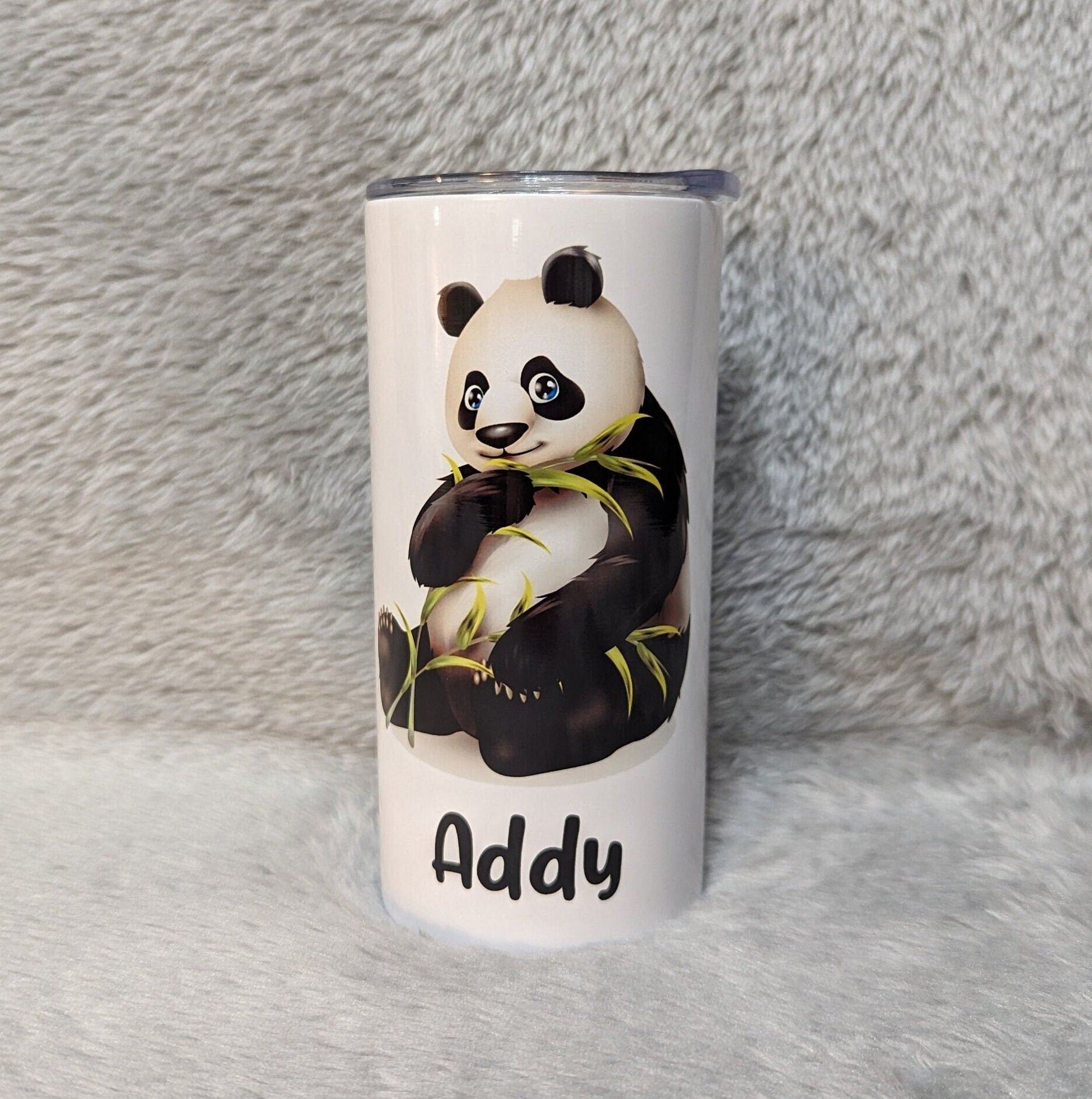 Kids Panda Bear Tumbler 15oz With Reusable Straw, Can Be Personalized