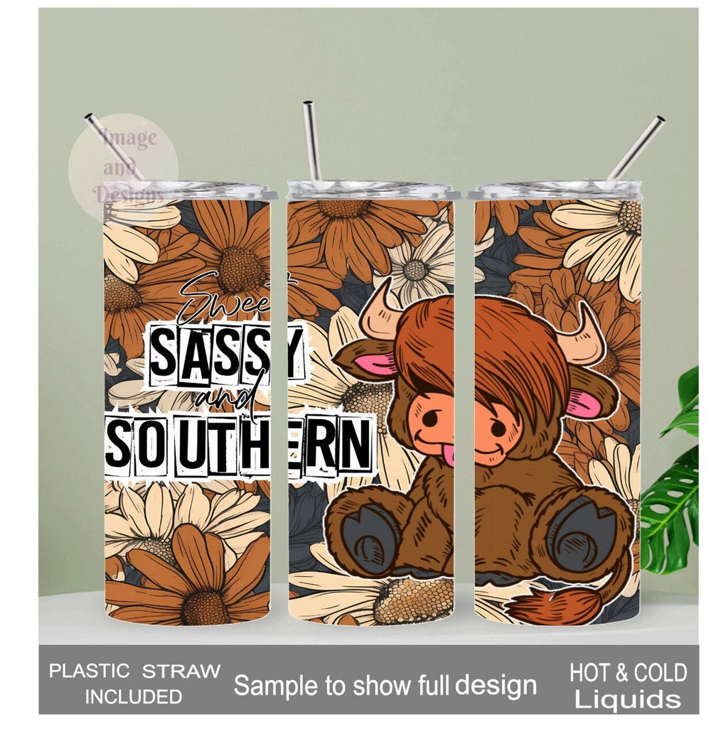 Sweet Sassy and Southern Highland Cow Tumbler 20oz With Reusable Straw